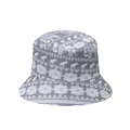 Detailed view of grey fisherman hat with white ethnic elephant and floral print - M(56-58cm) / Gray