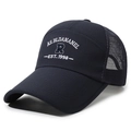 Casquette de baseball en mesh bleu foncé respirant avec broderie blanche et visière - Réglable / Bleu marine