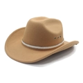 Camel western cowboy jazz hat with pearl rhinestone decorative band and side metal eyelets - Camel