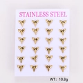 Detailed set of 12 pairs of gold whale tail stainless steel stud earrings on card - Whale Tail Shape (AML03337) / 12 Pairs Set