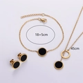 Golden stainless steel jewelry set with black round charms and 18+5cm/45cm size markings - Black Shell Three Piece Set