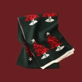 Dark green knitted Christmas scarf featuring red mushroom and white star patterns - Christmas Tree Green