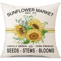 Linen sunflower market pillow cover with farm produce print and beige rustic fabric texture - 45x45cm Pillow Cover / Sunflower Farm Market-3 (22Y1162-3)