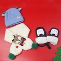 Blue reindeer knit hat with white plush scarf and bunny mittens for winter gift - Blue 3-Piece Set (No Box)