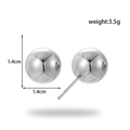 Polished silver stainless steel ball earrings 1.4cm diameter 3.5g weight pair - Silver Sphere Style (ER-1300)