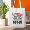 White Teacher Life canvas tote bag with It Takes a Big Heart colorful print design - STD67-T (Shape Little Minds)
