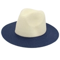 Cappello di paglia bicolore con corona bianco crema e tesa blu navy per protezione solare estiva - Taglia unica / Beige+Blu Notte
