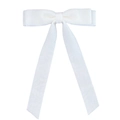 Elegant white double-layered velvet bow hair clip with long ribbons on white background - White