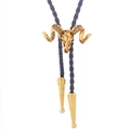 Vintage Bolo-Krawatte mit goldenem Widderschädel und schwarzer Lederkordel - Satanischer Widderschädel Gold