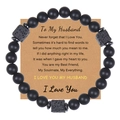 Detail of black matte bead bracelet with lava stones on a 'To My Husband' gift card - To My Husband