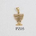 24K gold plated stainless steel Menorah pendant charm with traditional seven-branch design - PZ05-Menorah / Gold