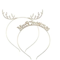Détails des serre-têtes de Noël en métal doré avec bois de renne en strass et texte festif - Ensemble Bois + Lettres (2 Pièces) / Doré
