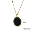 14K gold plated stainless steel necklace with faceted black oval gemstone pendant - Black Agate