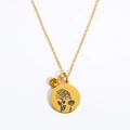Collana in acciaio al titanio dorato con ciondolo a crisantemo inciso e gemma gialla - Oro (Novembre-Crisantemo/Pietra Gialla)