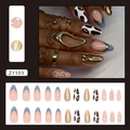 Faux ongles French bleus avec vagues dorées et accents strass, ensemble de 24 - Or Brun Vintage Avec Colle (Z1103)