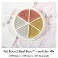 1mm mixed gold and silver nail art caviar beads in a 6-grid rotating storage wheel - Triple Color Steel Beads Mix
