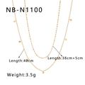Detail of 18K gold-plated titanium leaf necklace with length measurements and specifications - Double Layer Rhombus Geometric Style (NB-N1100) / 18K Gold