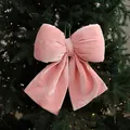 Pink velvet Christmas tree bow ornament 32x28cm with soft luxury glossy finish - Large Pink Velvet Bow Decoration