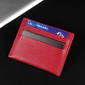 Slim red lychee pattern leather card holder with multiple slots in minimalist style - Burgundy