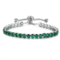 Detail showing the adjustable slide buckle and round faceted green gemstones on the bracelet - Silver-Green
