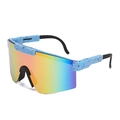 Light blue cycling sunglasses with rainbow mirror lenses and red ink splatter design - C13 Light Blue Red Splatter