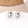 Polished silver letter P stud earring made of high-quality plated metal for DIY jewelry - Silver Letter P