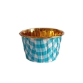 Blauw-wit geblokte muffinvormpjes met gouden aluminiumfolie en gouden rolrand - Blauw Gingham / Blauw