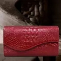 Deep red crocodile embossed envelope clutch bag with high-quality leather texture - 8002 Red