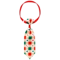 Détail de la cravate de Noël pour animaux avec motifs à carreaux et sangle réglable - Motif de Sapin de Noël Rouge Vert (NT269-2)