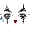 Detalle de gemas faciales Halloween L0441 con corazón rojo y gotas de diamantes azules - L0441 Gemas Mixtas Negro Azul Rojo