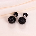Orecchini a perno in argento con sfere di cristallo Shamballa nere su seta - Argento 925 / Nero