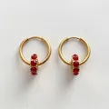 18K gold plated stainless steel hoop earrings with January red birthstone pendant - Gold (XER0131) / January Red (Garnet Color)