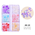 Detail of 6-grid heart box with 3D colorful resin camellia nail charms and glitter pearls - Mixed Iridescent Hearts 10 / 6 Grids Box
