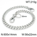 Silver Cuban link pant chain with skull clasps and 215g heavy metal weight - Double Buckle Simple Cuban Link Style (KTC034-K)