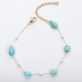 18K gold-plated bracelet with irregular natural stones and white pearls on white background - Lake Blue (Pearl + Turquoise)