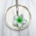 Pinza per capelli a fiore di frangipane verde sfumato con finitura gelatina lucida - Grande / Bianco con Cuore Ciano