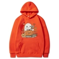 Sweat à capuche Halloween orange avec imprimés fantômes et citrouilles mignons - Orange