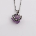 Amethyst irregular crystal pendant necklace with rhinestones on a silver chain - Amethyst with Rhinestones