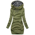 Slim fit military green longline hooded sweatshirt with drawstring and striped hood lining - Army Green