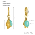 Detail showing 18k gold plated hoop earrings with shell pendants and turquoise inlays - Emerald - Shell Turquoise (ZE832G)