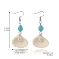 Shell earrings with blue beads and faux pearls for summer beach resort style fashion - Blue Stone Shell Style (E2403-6)