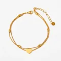 Bracelet double couche en acier inoxydable doré avec pendentif cœur poli - Bracelet Double Couche Pendentif Coeur Doré (SBK090)