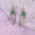 S925 silver butterfly earrings with gradient green wings and sparkling crystals - New Green Rhinestone-Bronze