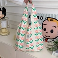 Borsa tote in tela bianco crema con stampa floreale rosa e manici per il trasporto - Fiore Rosa Foglia Verde