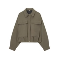 Army green cropped bomber jacket with pleated hem and oversized utility cargo pockets - XS / Army Green