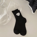 Black crew socks with heart sweet lace patch and ruffled cuffs in balletcore style - One Size / Mesh Black