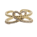 Macro detail of golden double-layered heart ring featuring micro-pave cubic zirconia - Adjustable Open / CR0045 Gold Wrapped Heart