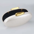 Elegant pearl white shell acrylic clutch bag with gold frame and black fabric lining - Pearl White with Snake Chain