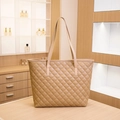 Elegant khaki quilted tote bag for women with large capacity and minimalist shoulder straps - Apricot