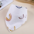 Close-up of soft double-layer cotton gauze baby bib with colorful rainbow pattern print - White Rainbow